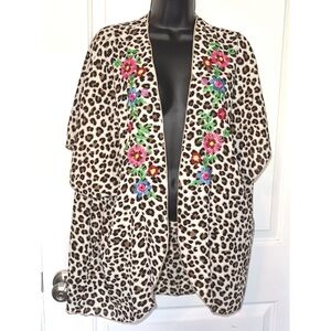 Hesed boutique brand leopard print embroidered kimono shawl